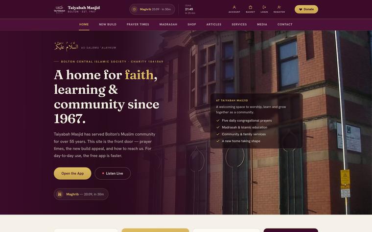 The Taiyabah Masjid website: prayer times, notices and hall booking